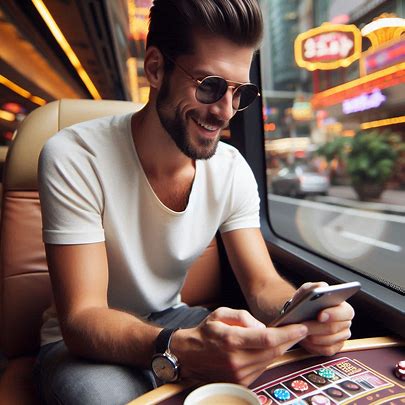 man playing online casino game on smartphone